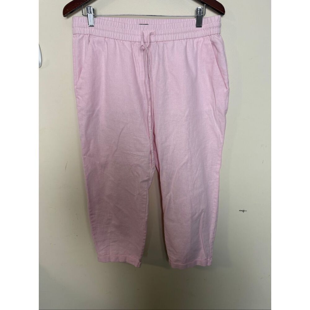 J.Crew AW842 Pink Linen Blend Cropped Drawstring Pants 12P Summer Lounge Coastal